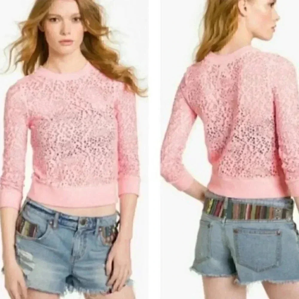 We the free by free people hot pink hole deconstructed sweater in size xs